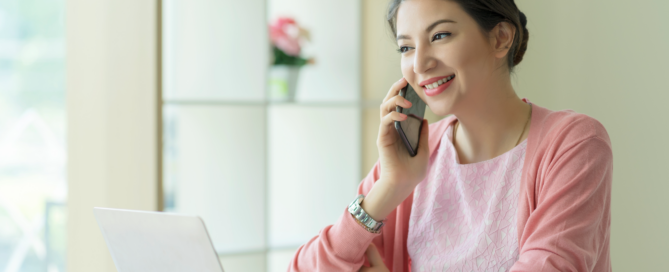 A woman on a a phone interview